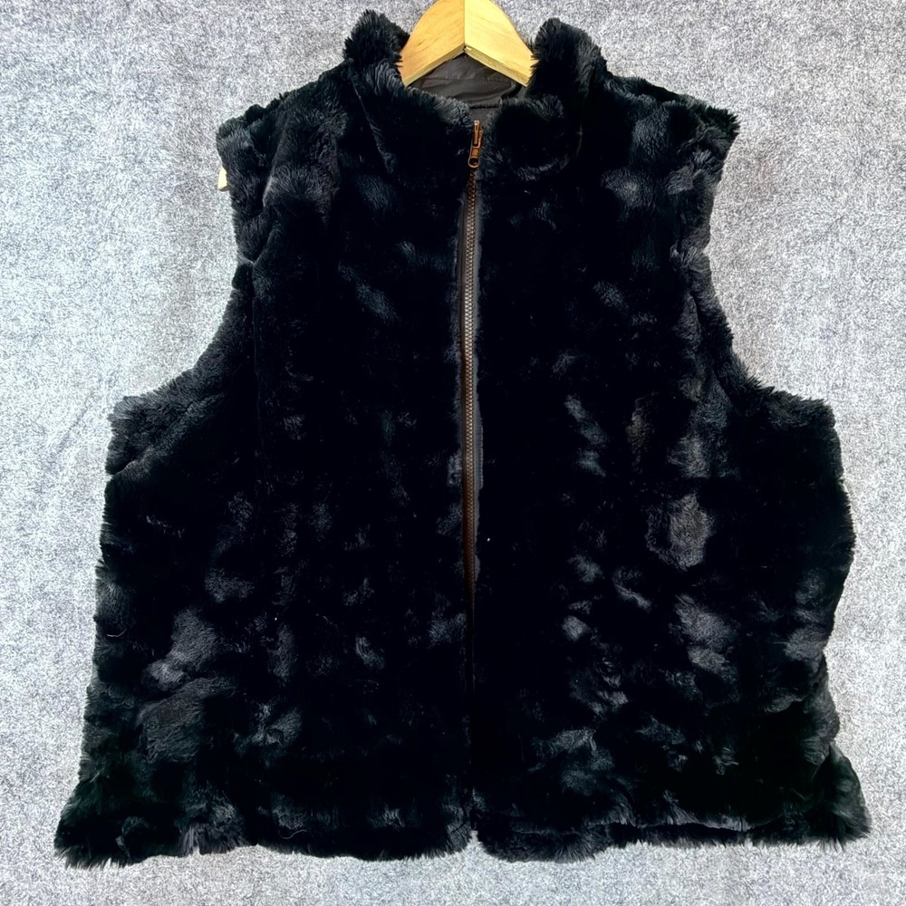 Original Reversible Vest Women 2XL Black Reversible‎ Faux Fur Puffer Full Zipper